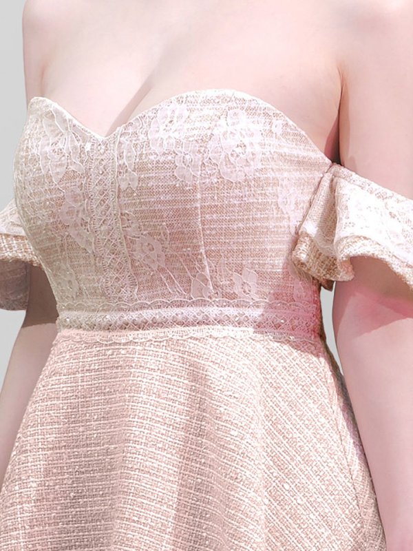 画像4: 【JENNNY】オフショルツイードドレス/レース/フレア/フリル/ノースリーブ/谷間見せ/背中見せ/ミニドレス/キャバドレス【S-Lサイズ/1カラー】[OF04]【KND】