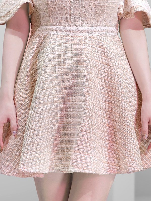 画像5: 【JENNNY】オフショルツイードドレス/レース/フレア/フリル/ノースリーブ/谷間見せ/背中見せ/ミニドレス/キャバドレス【S-Lサイズ/1カラー】[OF04]【KND】