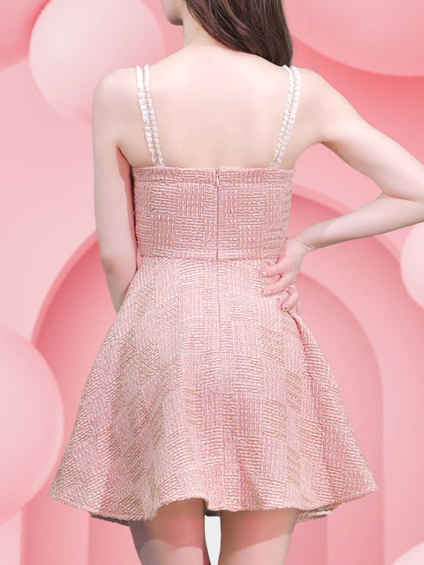 画像6: 【JENNNY】フレアキャミソールドレス/ツイード/レース/谷間見せ/背中見せ/ミニドレス/キャバドレス【S-Lサイズ/1カラー】[OF04] 【KND】