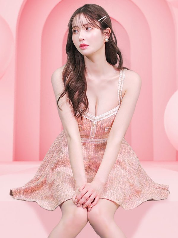 画像8: 【JENNNY】フレアキャミソールドレス/ツイード/レース/谷間見せ/背中見せ/ミニドレス/キャバドレス【S-Lサイズ/1カラー】[OF04] 【KND】