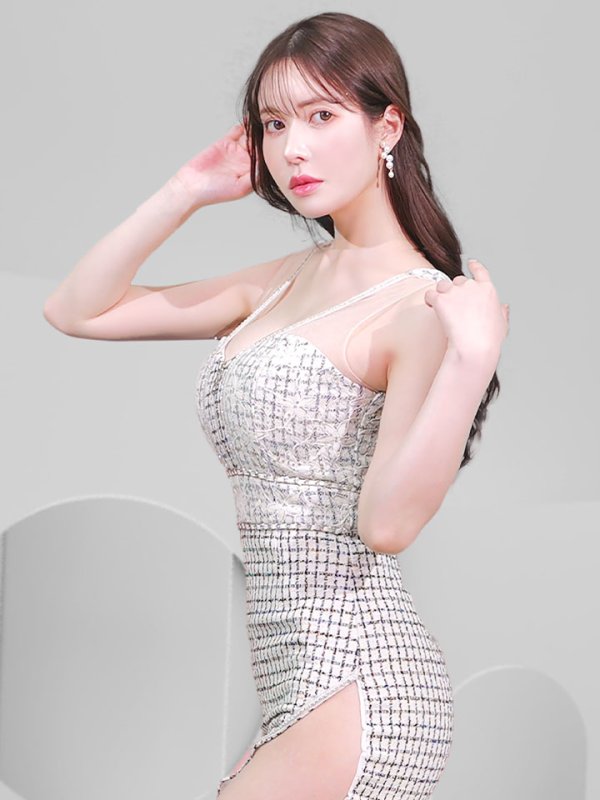 画像8: 【JENNNY】ツイードノースリーブドレス/シアー/タイト/ミニドレス/キャバドレス【S-Lサイズ/1カラー】[OF04] 【KND】