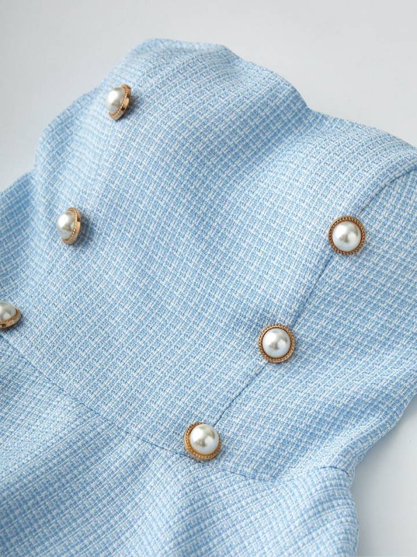 画像9: 【JENNNY】ツイードベアトップフレアドレス/パールボタン/谷間見せ/背中見せ/ミニドレス/キャバドレス【S-Mサイズ/1カラー】[OF04] 【KND】