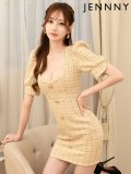 【送料無料！】【JENNNY】パフスリーブツイードチェックドレス/キャバドレス【XS-Mサイズ/カラー】[OF04] 【KND】
