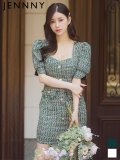 【送料無料！】【JENNNY】パフスリーブツイードチェックドレス/キャバドレス【XS-Mサイズ/2カラー】[OF04] 【KND】