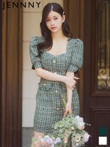 【送料無料！】【JENNNY】パフスリーブツイードチェックドレス/キャバドレス【XS-Mサイズ/2カラー】[OF04] 【KND】