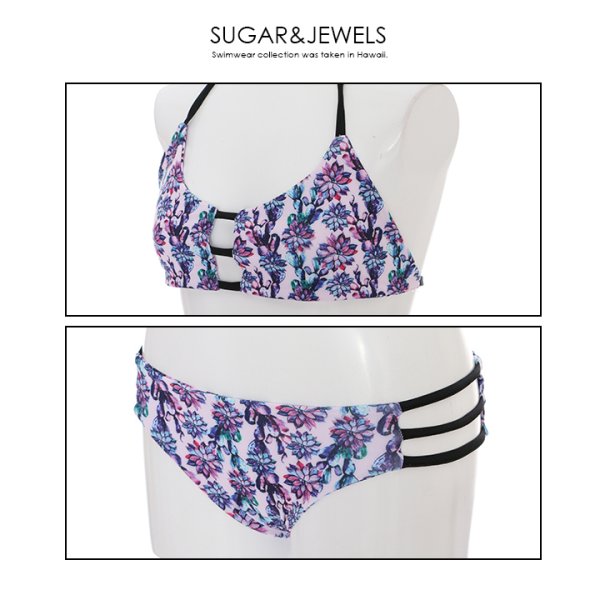 画像6: 【即日発送】【水着セール】【水着】【2サイズ / 1カラー】谷間魅せパープルフラワーホルタービキニ[YMT]