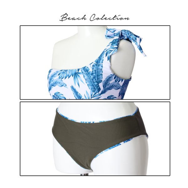 画像11: 【即日発送】【水着セール】【水着】ワンショルダーバイカラーリーフビキニ[YMT]