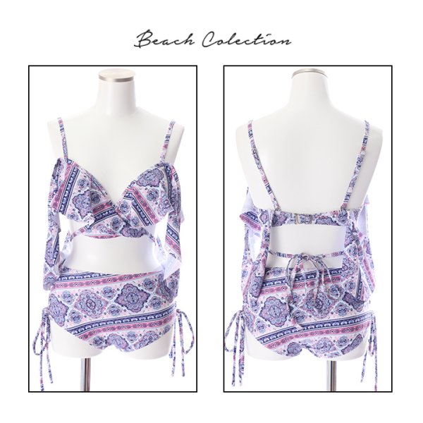 画像7: 【即日発送】値下げ！【水着】フリルオフショルダースカーフ柄ビキニ[YMT]