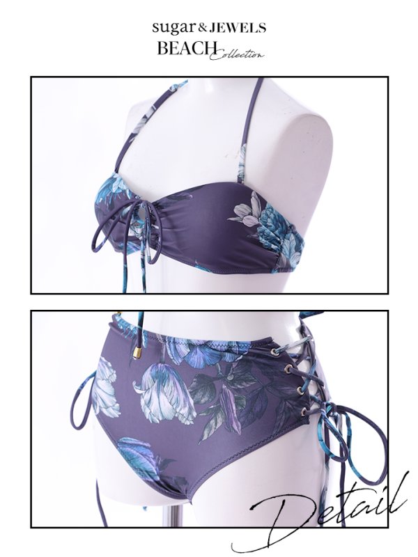 画像10: 【即日発送】【水着セール】【水着】バンドゥハイウエストモーヴパープルフラワービキニ[YMT]