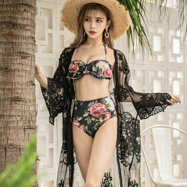 画像3: 【即日発送】【水着セール】【水着】フラワーホルターハイウエストビキニ[YMT]