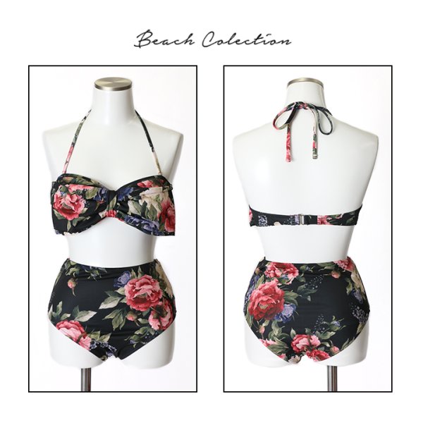 画像7: 【即日発送】【水着セール】【水着】フラワーホルターハイウエストビキニ[YMT]