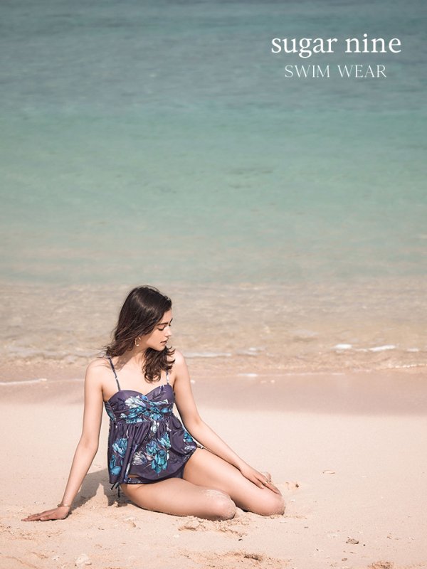 画像5: 【即日発送】値下げ！【ビキニ】【水着】ペプラムフリル/ バンドゥ/ ハイウエスト/ モーヴパープルフラワービキニ [YMT]