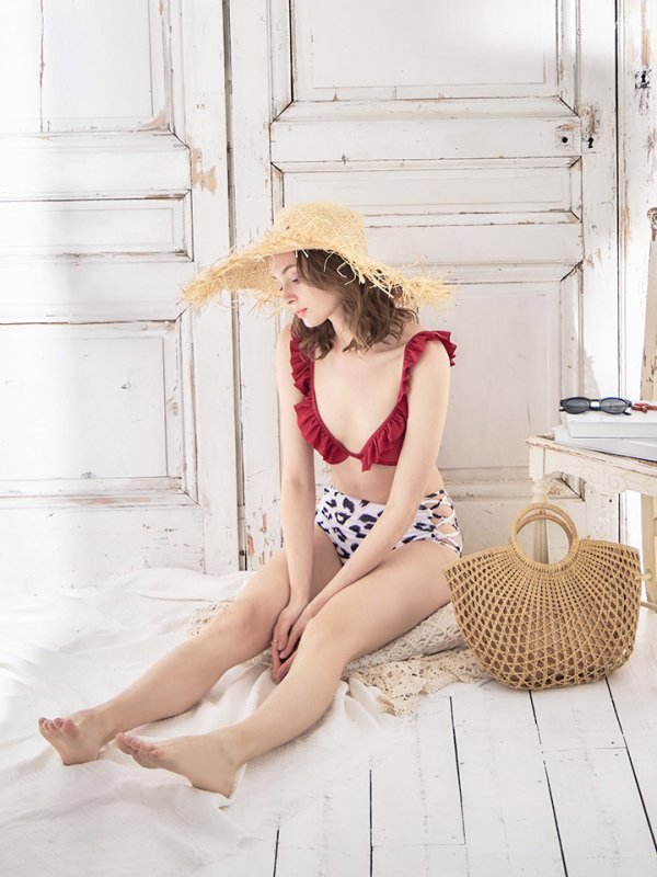 画像7: 【即日発送】【水着セール】【ビキニ】【水着】【パンツ2種類入り】2WAYフリルリボンレオパードビキニ[YMT]