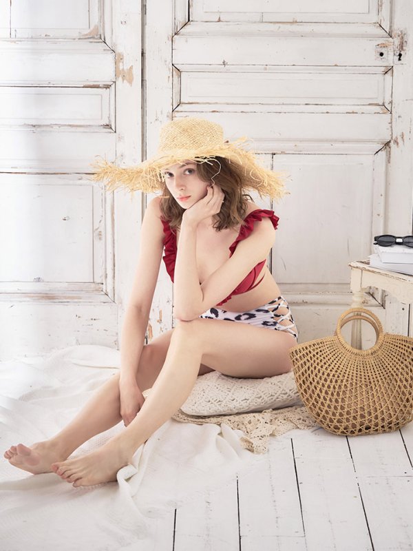 画像8: 【即日発送】【水着セール】【ビキニ】【水着】【パンツ2種類入り】2WAYフリルリボンレオパードビキニ[YMT]