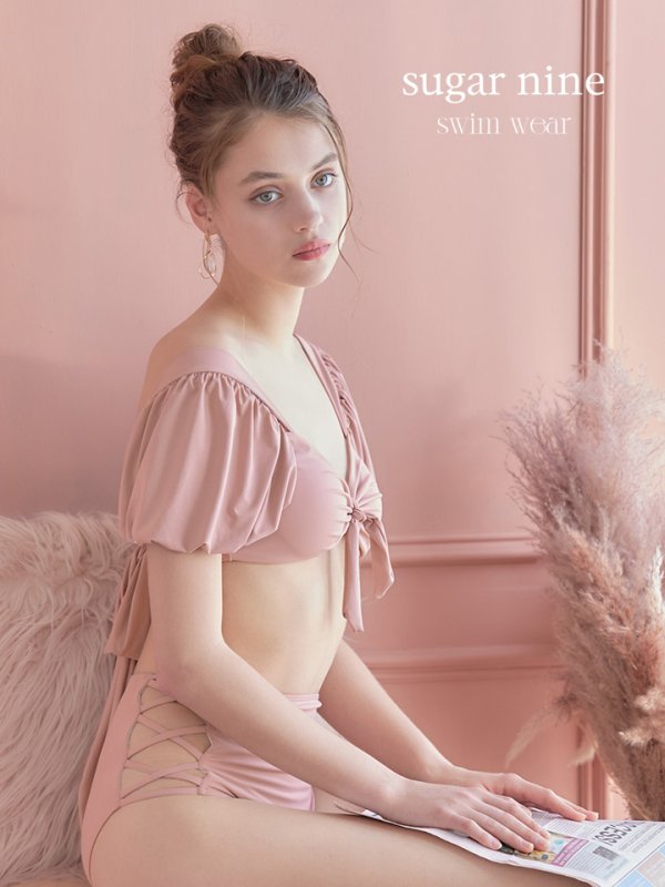 画像3: 【即日発送】【ビキニ】【水着】袖ありギャザーハイウエストビキニ[YMT]