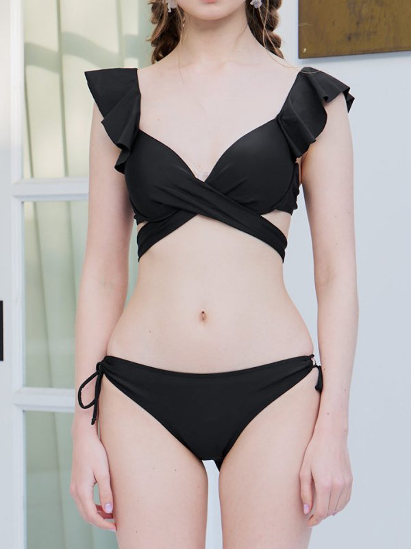 画像18: 【即日発送】【ビキニ】【水着】ショルダーフリルクロスビキニ/無地/シンプル[YMT]