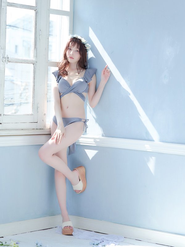 画像11: 【即日発送】【ビキニ】【水着】ショルダーフリルクロスビキニ/無地/シンプル[YMT]