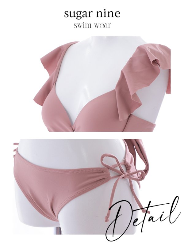 画像41: 【即日発送】【ビキニ】【水着】ショルダーフリルクロスビキニ/無地/シンプル[YMT]