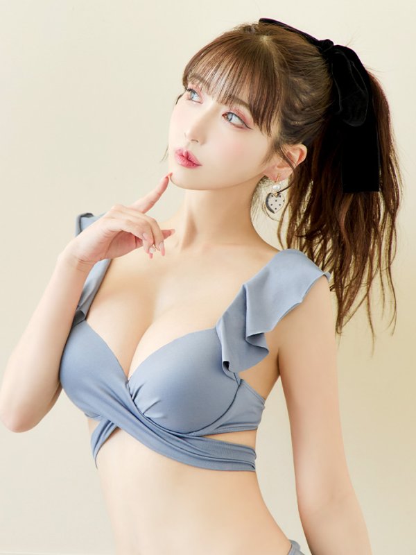 画像24: 【即日発送】【ビキニ】【水着】ショルダーフリルクロスビキニ/無地/シンプル[YMT]