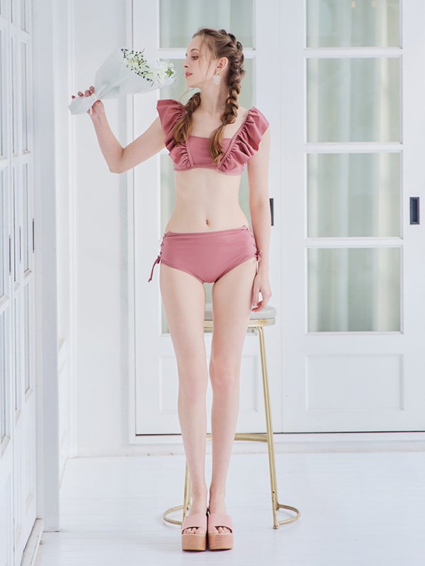 画像14: 【即日発送】【水着セール】【ビキニ】【水着】フリルショルダービキニ/ハイウエスト/無地/シンプル[YMT]