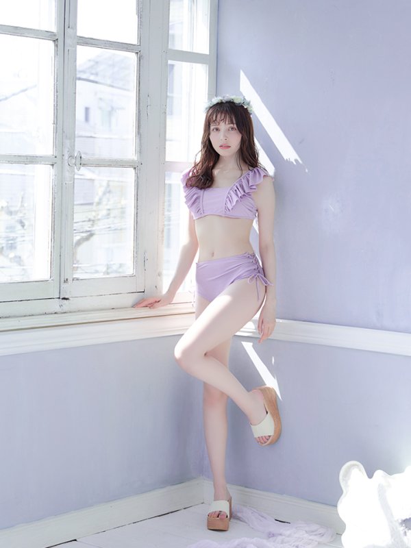 画像8: 【即日発送】【水着セール】【ビキニ】【水着】フリルショルダービキニ/ハイウエスト/無地/シンプル[YMT]