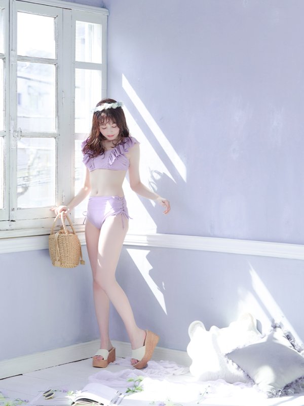 画像17: 【即日発送】【水着セール】【ビキニ】【水着】フリルショルダービキニ/ハイウエスト/無地/シンプル[YMT]