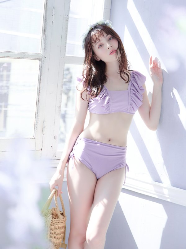 画像10: 【即日発送】【水着セール】【ビキニ】【水着】フリルショルダービキニ/ハイウエスト/無地/シンプル[YMT]
