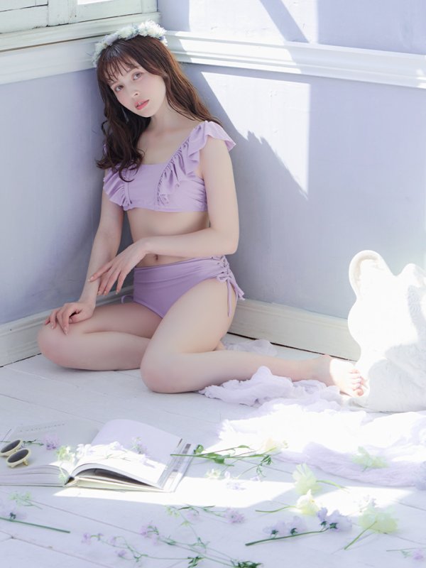 画像3: 【即日発送】【水着セール】【ビキニ】【水着】フリルショルダービキニ/ハイウエスト/無地/シンプル[YMT]