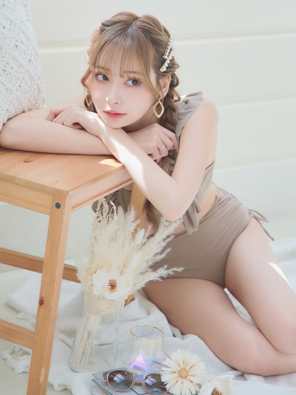 画像14: 【即日発送】【水着セール】【ビキニ】【水着】フリルショルダービキニ/ハイウエスト/無地/シンプル[YMT]