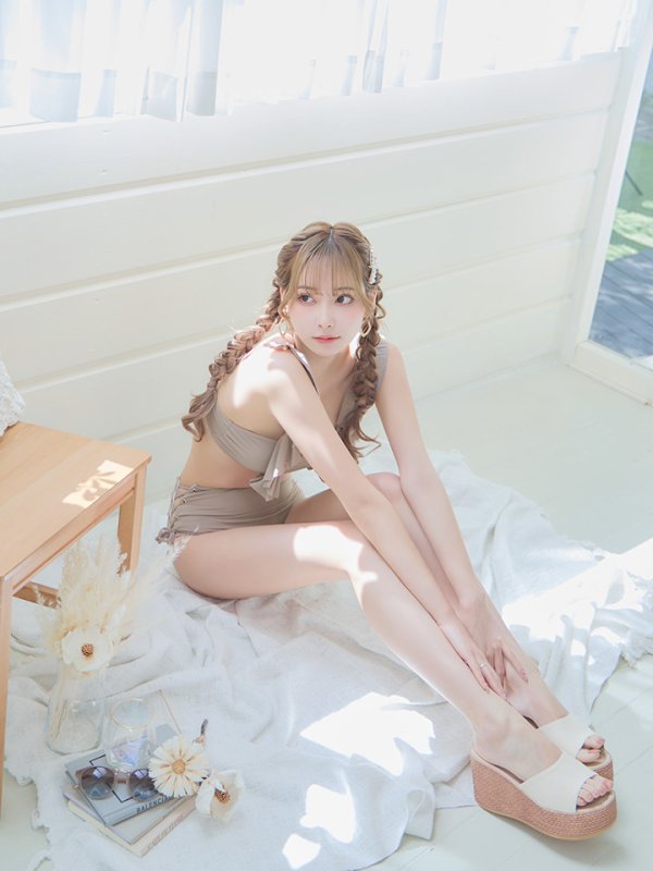 画像9: 【即日発送】【水着セール】【ビキニ】【水着】フリルショルダービキニ/ハイウエスト/無地/シンプル[YMT]