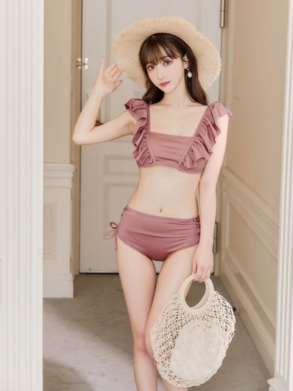 画像24: 【即日発送】【水着セール】【ビキニ】【水着】フリルショルダービキニ/ハイウエスト/無地/シンプル[YMT]