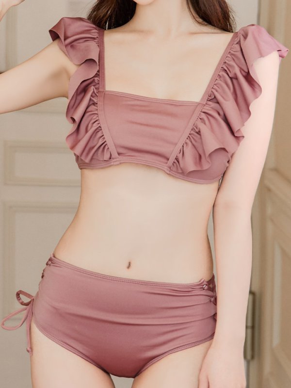 画像36: 【即日発送】【水着セール】【ビキニ】【水着】フリルショルダービキニ/ハイウエスト/無地/シンプル[YMT]