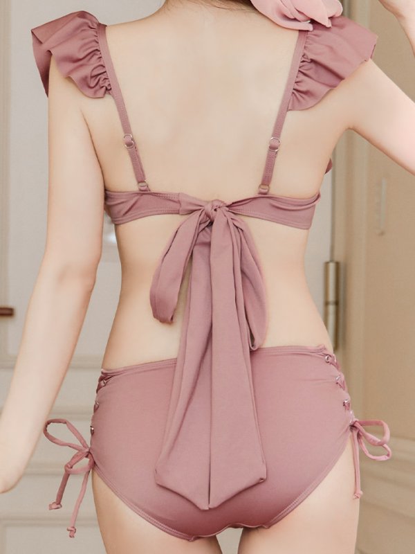 画像37: 【即日発送】【水着セール】【ビキニ】【水着】フリルショルダービキニ/ハイウエスト/無地/シンプル[YMT]