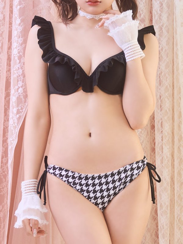 画像34: 【即日発送】【ビキニ】【水着】フリルカラー 千鳥格子柄 ビキニ 2点セット[YMT]