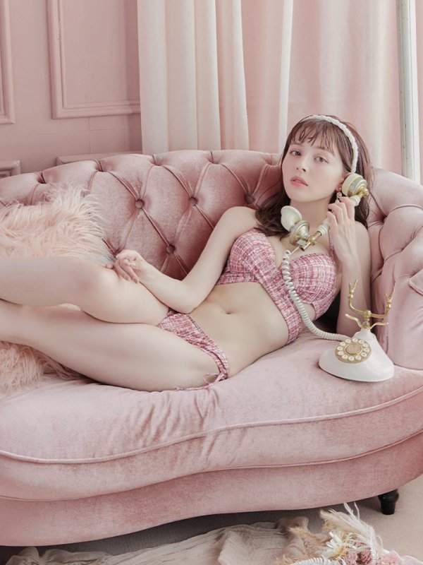 画像26: 【即日発送】【ビキニ】【水着】ツイードプリント バッククロスリボン クロスビキニ 2点セット[YMT]