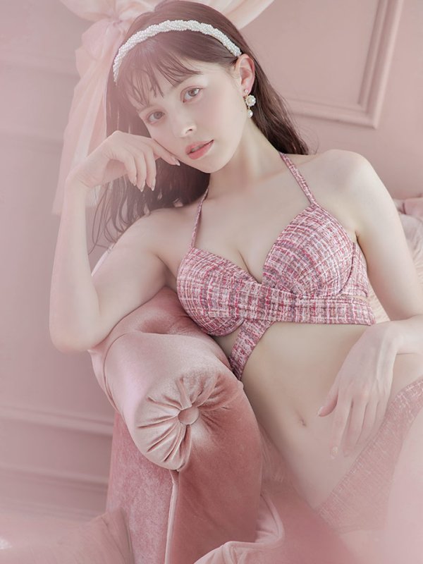 画像10: 【即日発送】【ビキニ】【水着】ツイードプリント バッククロスリボン クロスビキニ 2点セット[YMT](MG-SN003)