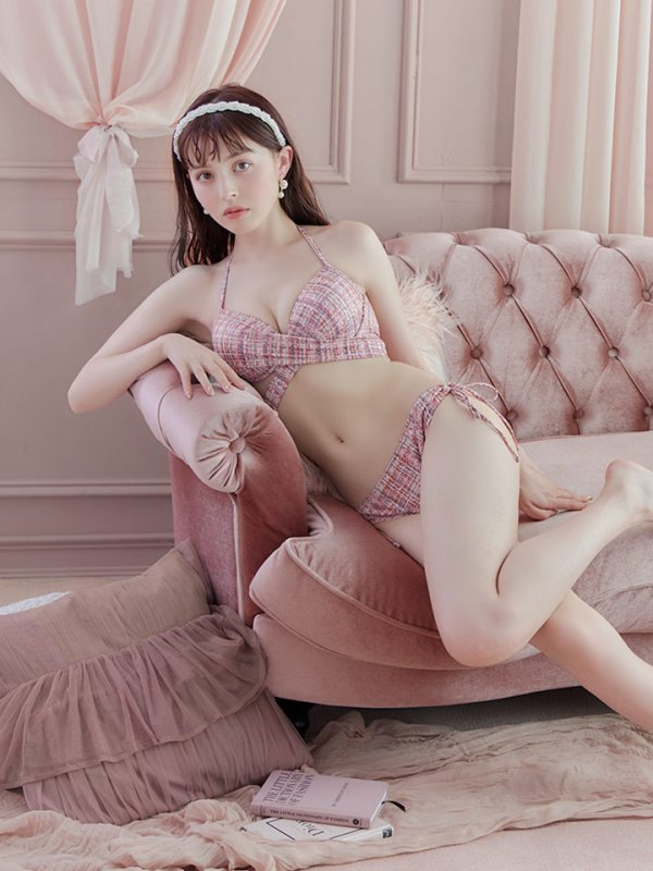 画像4: 【即日発送】【ビキニ】【水着】ツイードプリント バッククロスリボン クロスビキニ 2点セット[YMT](MG-SN003)