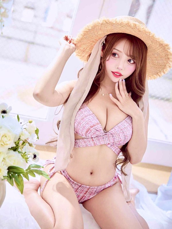 画像4: 【即日発送】【ビキニ】【水着】ツイードプリント バッククロスリボン クロスビキニ 2点セット[YMT]