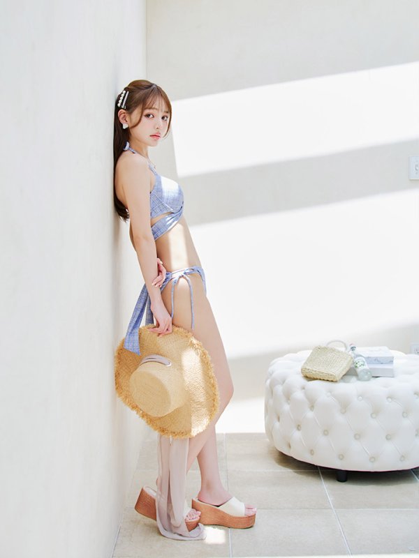 画像20: 【即日発送】【ビキニ】【水着】ツイードプリント バッククロスリボン クロスビキニ 2点セット[YMT]