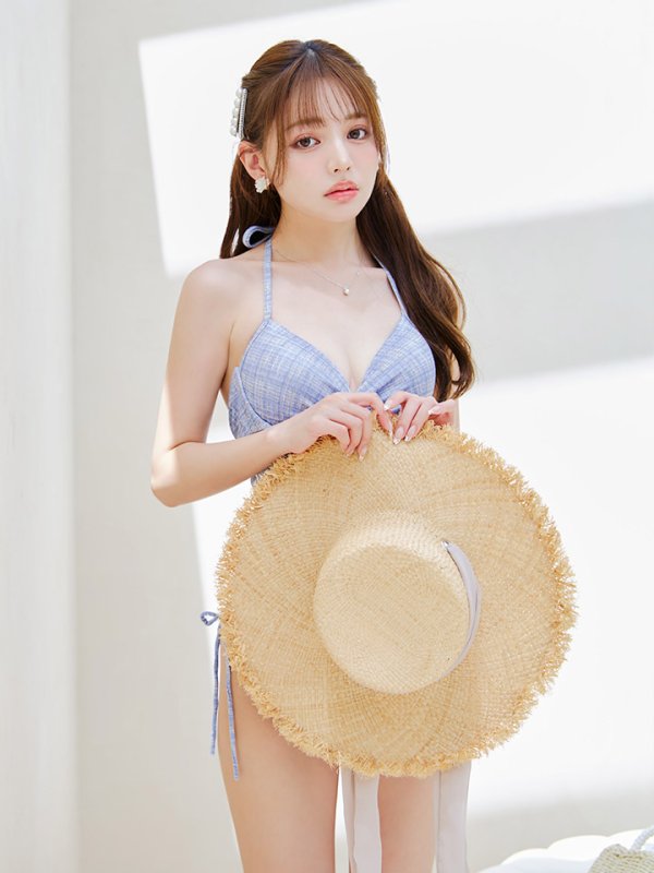 画像18: 【即日発送】【ビキニ】【水着】ツイードプリント バッククロスリボン クロスビキニ 2点セット[YMT]