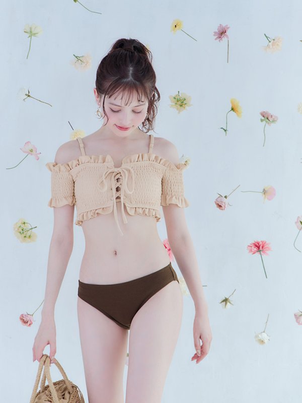 画像16: 【即日発送】【水着セール】【ビキニ】【水着】オフショルビキニ /無地/シャーリング/ニット/2点セット[YMT]