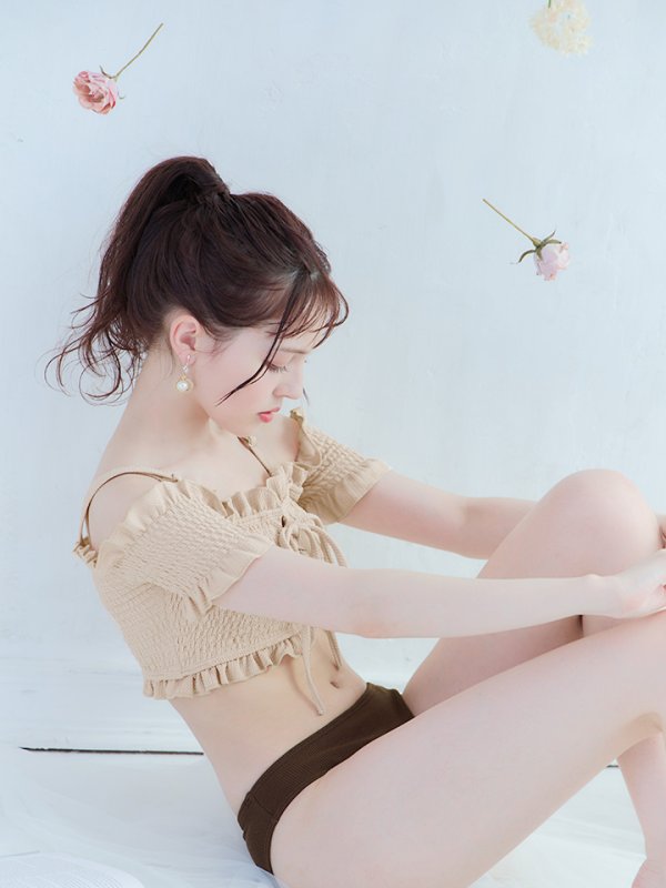 画像4: 【即日発送】【水着セール】【ビキニ】【水着】オフショルビキニ /無地/シャーリング/ニット/2点セット[YMT]