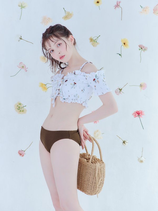 画像22: 【即日発送】【水着セール】【ビキニ】【水着】オフショルビキニ /花柄/シャーリング/ニット/2点セット[YMT]