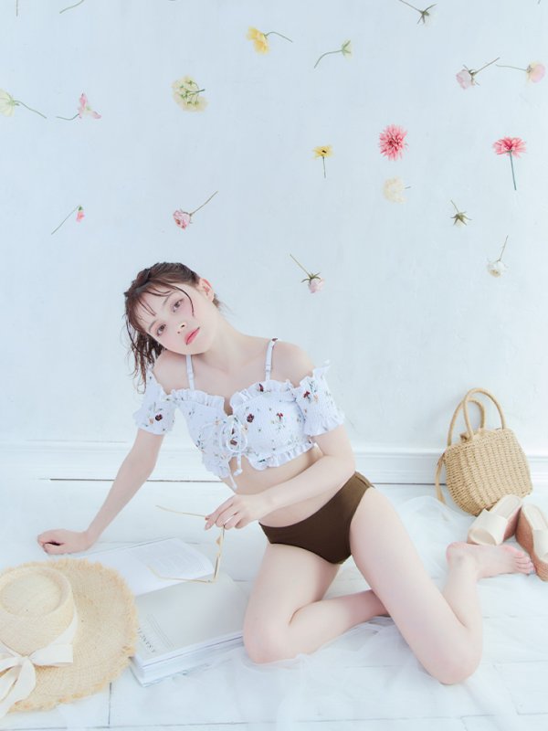 画像16: 【即日発送】【水着セール】【ビキニ】【水着】オフショルビキニ /花柄/シャーリング/ニット/2点セット[YMT]