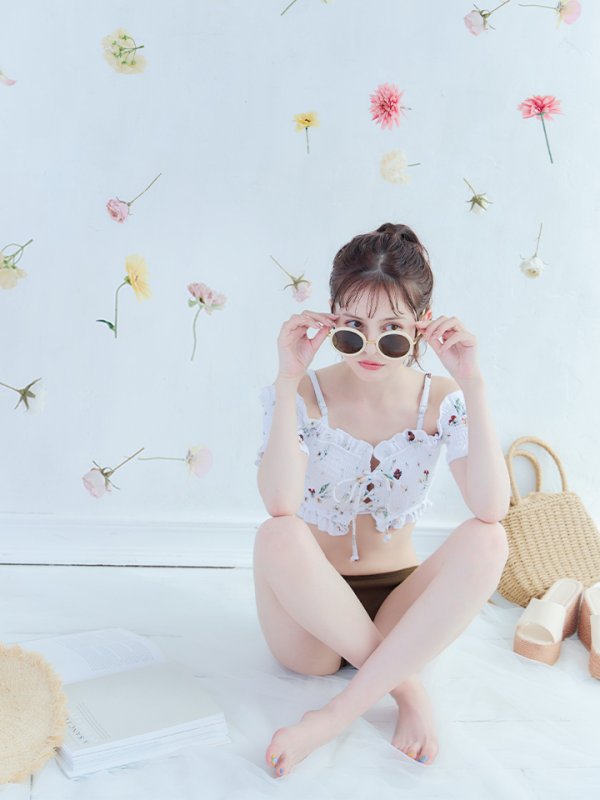 画像19: 【即日発送】【水着セール】【ビキニ】【水着】オフショルビキニ /花柄/シャーリング/ニット/2点セット[YMT]