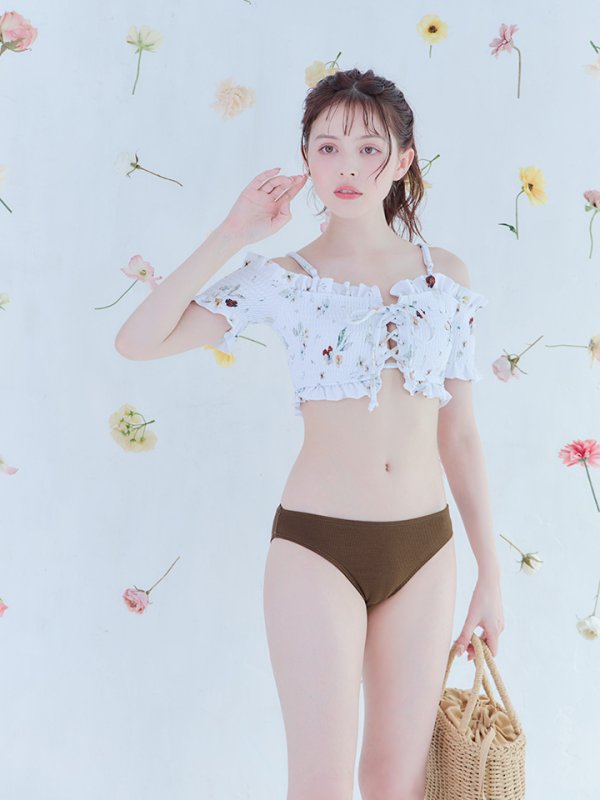 画像20: 【即日発送】【水着セール】【ビキニ】【水着】オフショルビキニ /花柄/シャーリング/ニット/2点セット[YMT]