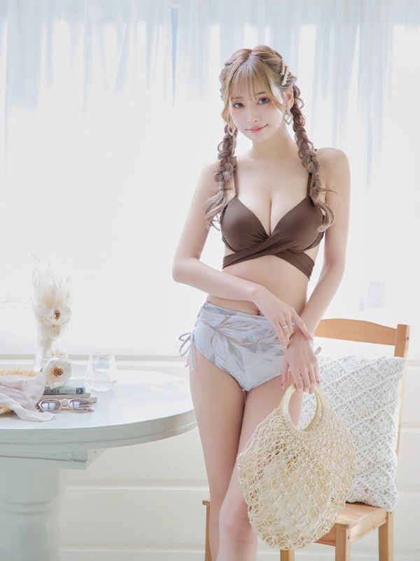 画像15: 【即日発送】【水着セール】【ビキニ】【水着】リーフ柄バッククロスリボンビキニ/ハイウエスト[YMT]