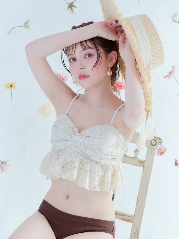 画像20: 【即日発送】【ビキニ】【水着】フリルレースビキニ /ベアトップ/ペプラム/2点セット[YMT]