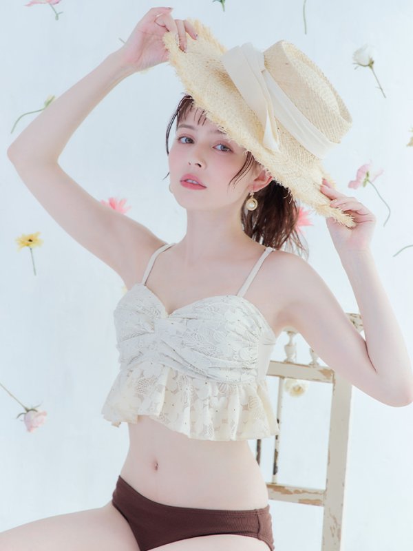 画像21: 【即日発送】【ビキニ】【水着】フリルレースビキニ /ベアトップ/ペプラム/2点セット[YMT]