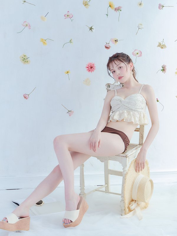 画像24: 【即日発送】【ビキニ】【水着】フリルレースビキニ /ベアトップ/ペプラム/2点セット[YMT]